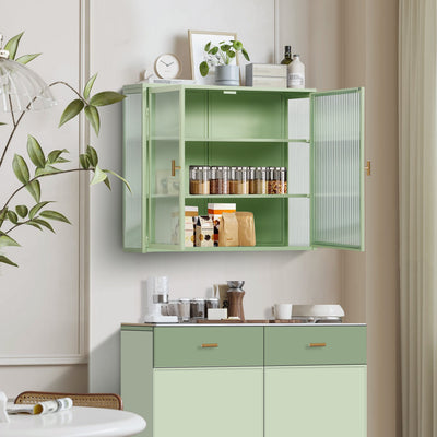 27.56"Glass Doors Modern Two-door Wall Cabinet with Featuring Three-tier Storage Mint Green - Korvel