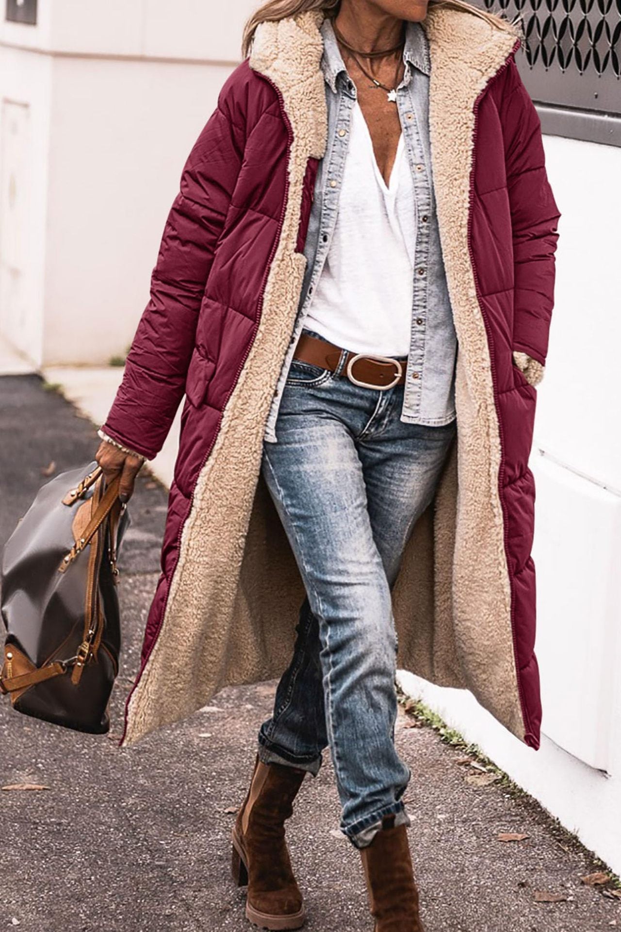 Elegant Solid Color Hooded Long Coat for Women