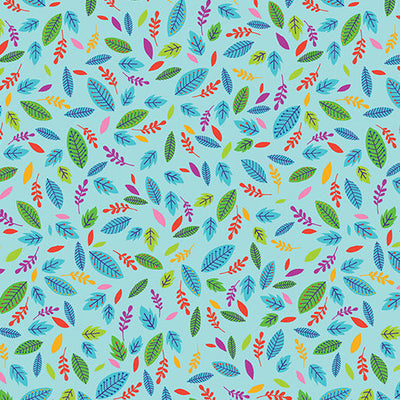 Tissu en coton Scattered Leaves Cheeto's World Sky au mètre