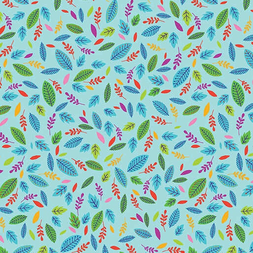 Tissu en coton Scattered Leaves Cheeto's World Sky au mètre