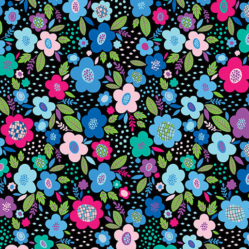 Tissu en coton Posies Blue Cheeto's World - 44"/45" par yard