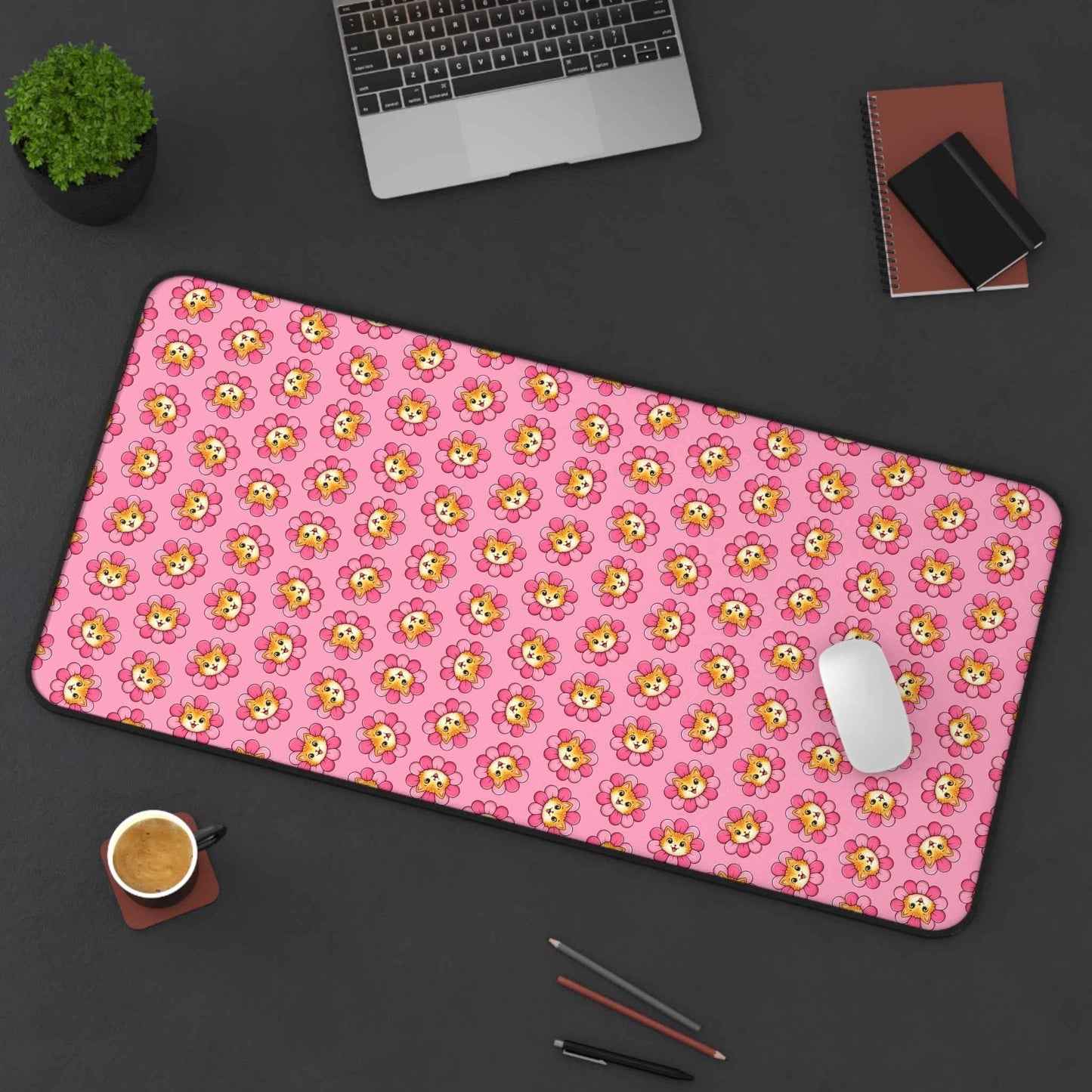 Tapis de bureau à motif de chat rose Blooming Chaos
