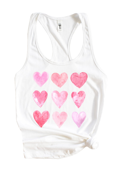 Charming Watercolor Hearts Racerback Tank Top - Korvel