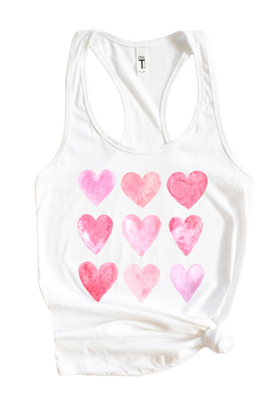 Charming Watercolor Hearts Racerback Tank Top - Korvel