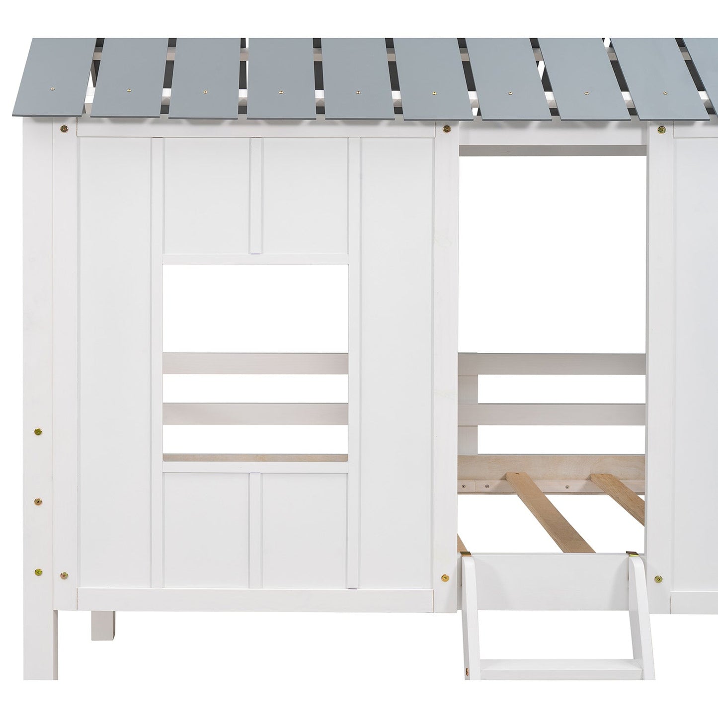 Twin Size Low Loft House Bed with Roof and Two Front Windows White - Korvel