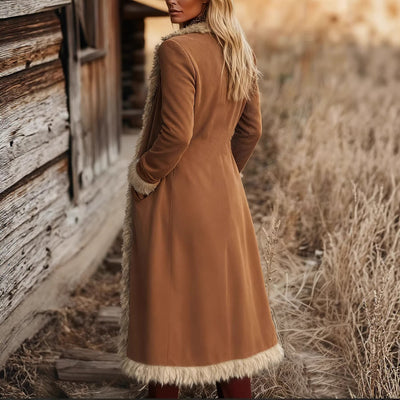 Women's Retro Suede Long Wind Jacket for Spring and Autumn