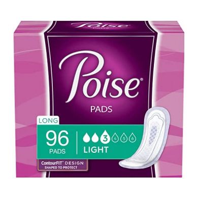 Poise Light Absorbency Incontinence Pads for Women, 96 Count