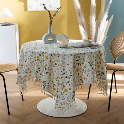 Pure Cotton Literary Nordic Japanese Tassel Tablecloth Printing Cover Towel Broken Flower Rectangular Tablecloth - Korvel
