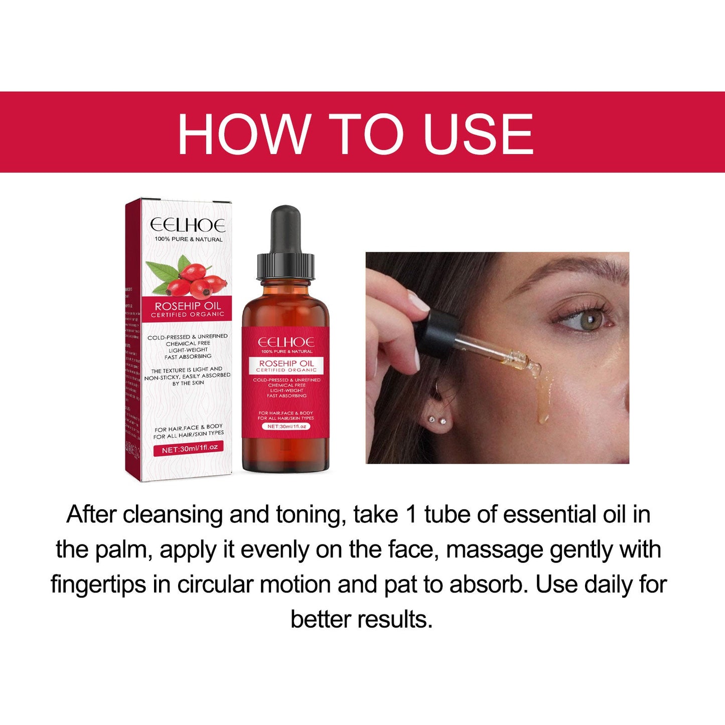 Rose Hip Facial Essential Oil Facial Body Moisturizing Skin care Supple Hair Care Massage Essential Oil - Korvel