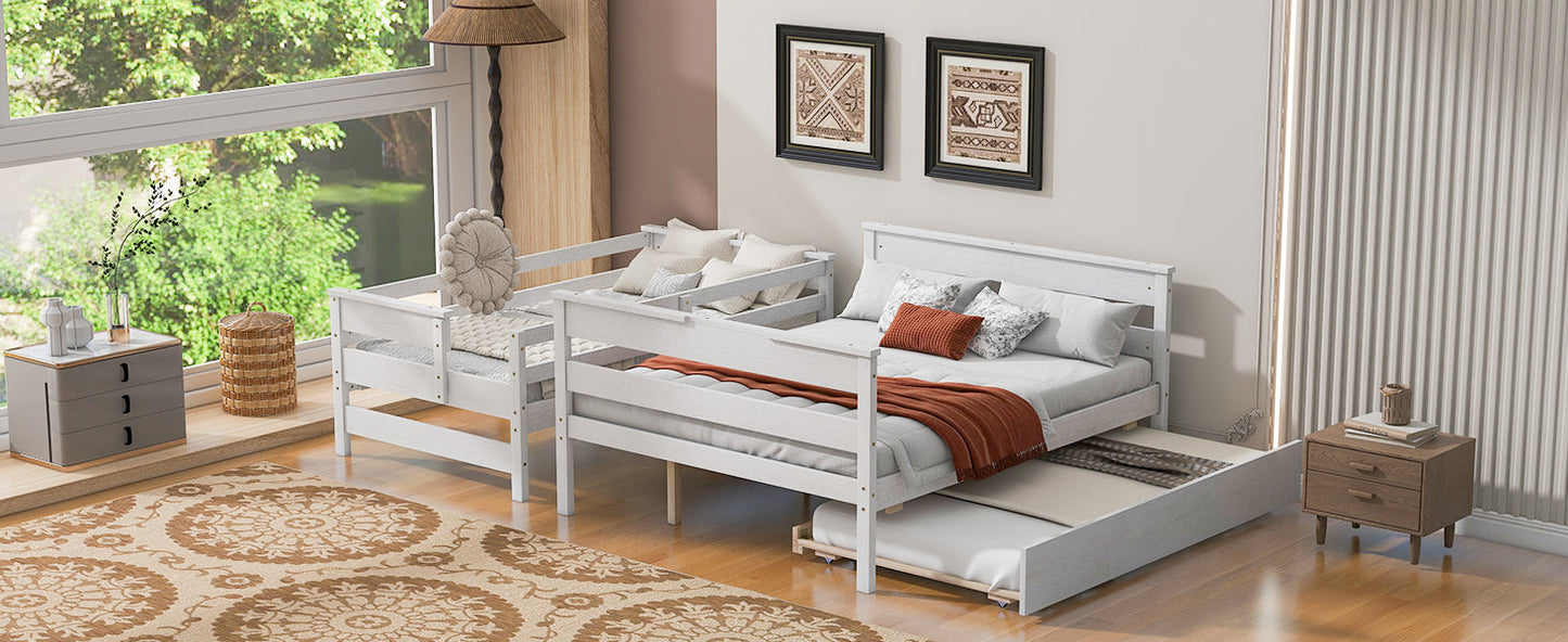 Wood Twin over Full Bunk Bed with Twin Size Trundle White - Korvel