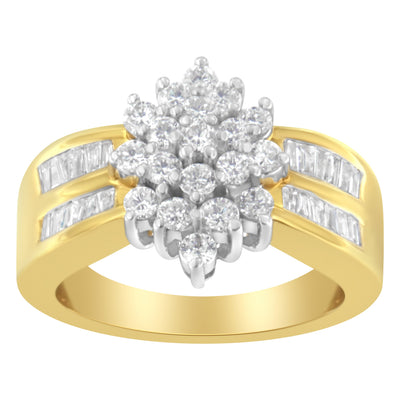Anillo de declaración de diamantes en racimo floral de oro amarillo de 10K - Talla 6-1/2