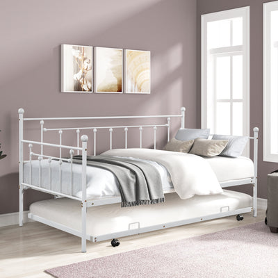 Light Grey Metal Double Bed with Trundle