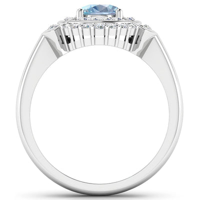 Bague de fiançailles en or blanc 14K avec aquamarine et diamants de 1,57 carat