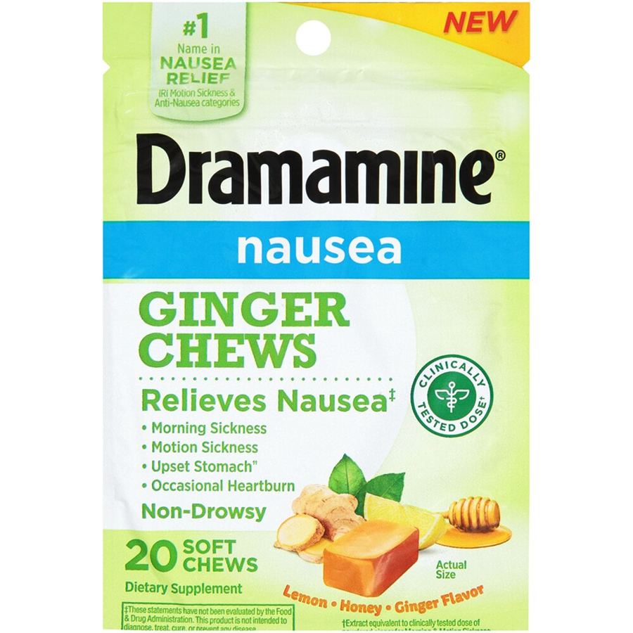 Dramamine Alivio de Náuseas Caramelos Blandos - Jengibre, Limón, Miel