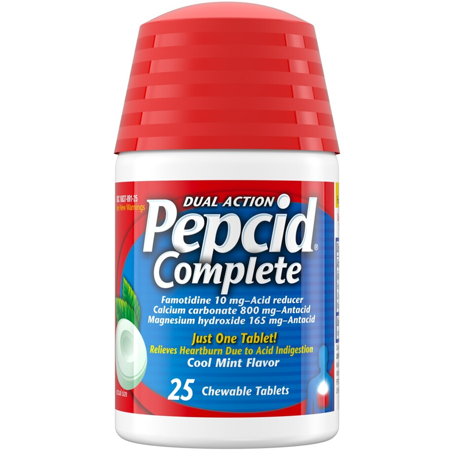 Tabletas masticables Pepcid Complete de acción dual sabor menta fresca