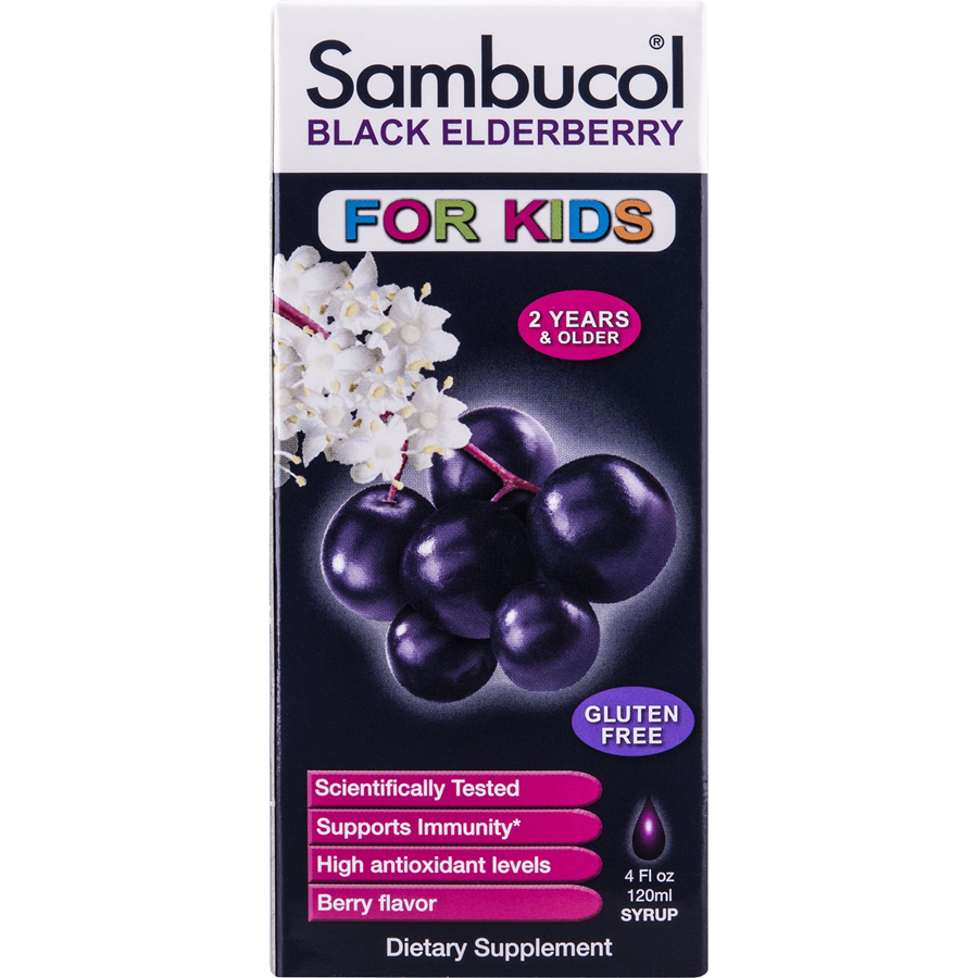 Jarabe de Saúco Negro Sambucol para Niños, Sabor a Baya, 4 Fl Oz