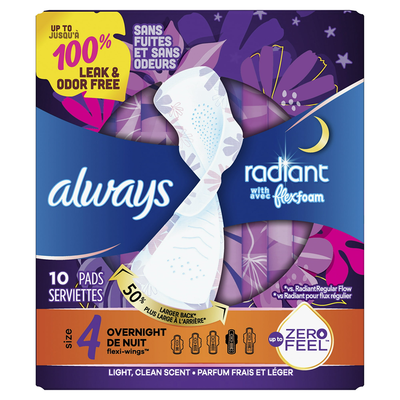 Always Radiant Overnight Pads with Flex Foam - Size 4