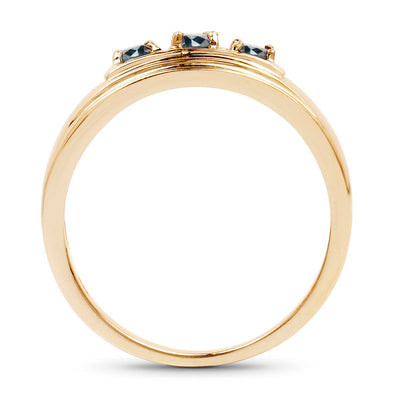 14K Yellow Gold Plated Blue Diamond Sterling Silver Engagement Ring