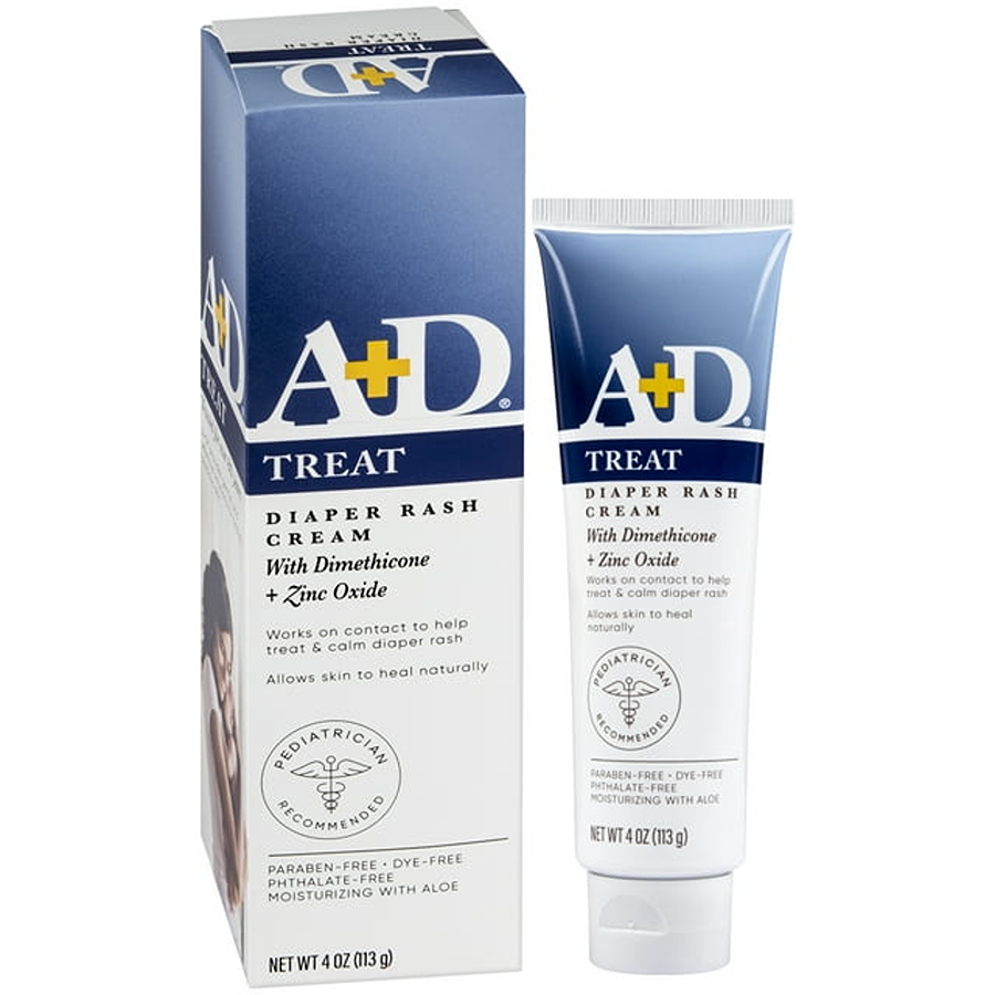 Crème de traitement des érythèmes fessiers A+D avec oxyde de zinc et diméthicone, tube de 4 oz