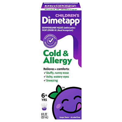 Dimetapp Frío y Alergia, Sabor Uva, Sin Alcohol - 8 Fl Oz