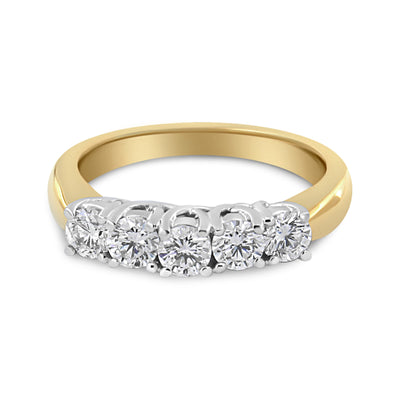 18K Yellow Gold 1.0 Cttw 5 Stone Round Cut Diamond Ring - Size 6