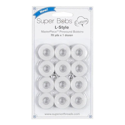 Bobinas Pre-enrolladas de Algodón Super Bobs #186 Blanc Estilo L Paquete de 12