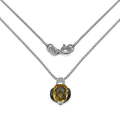 2.91 Carat Genuine Citrine & Diamond .925 Sterling Silver Pendant