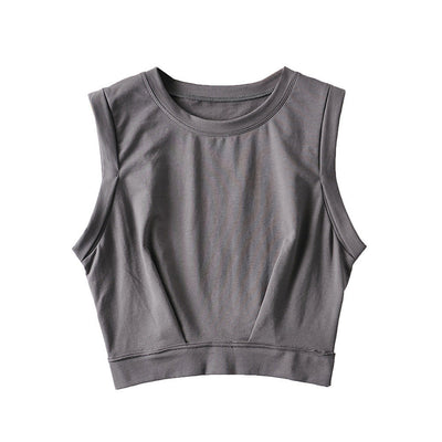 Short crop top with exposed navel and sleeveless loose fitting vest women's high waisted sports fitness yoga base shirt - Korvel