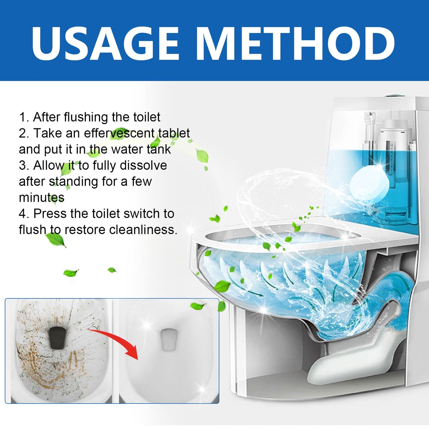 Toilet Cleaning Effervescent Tablet Household Descaling Deodorizing Odors Stains Toilet Stain Remover - Korvel