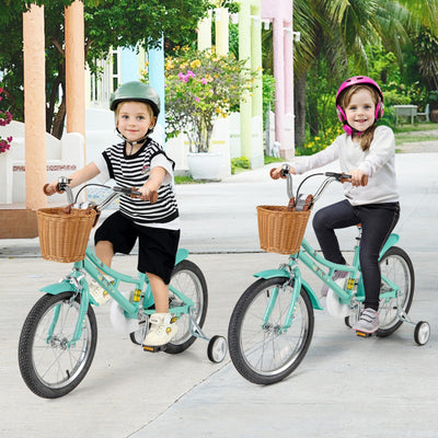 Vélo pour enfants de 18 pouces avec roues d'entraînement et système de freinage double