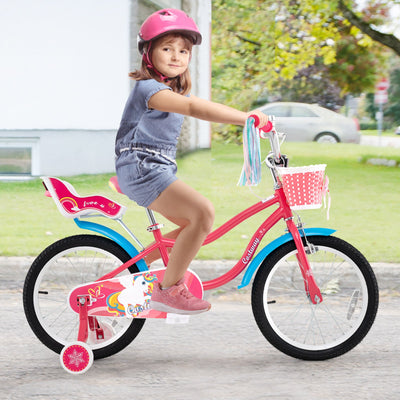 18 Inch Girls Bike with Doll Seat & Training Wheels