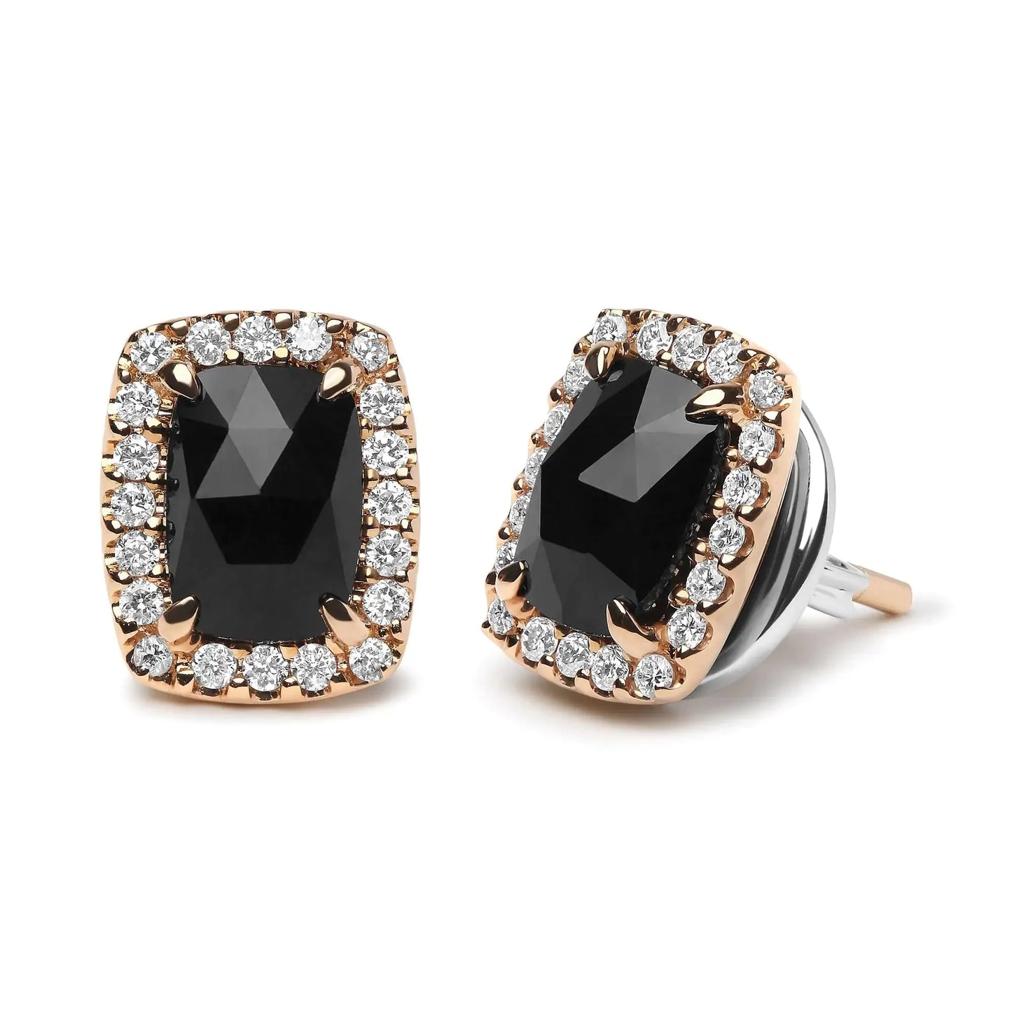 Pendientes de aro de diamantes y ónice negro en oro rosa y blanco de 18 quilates