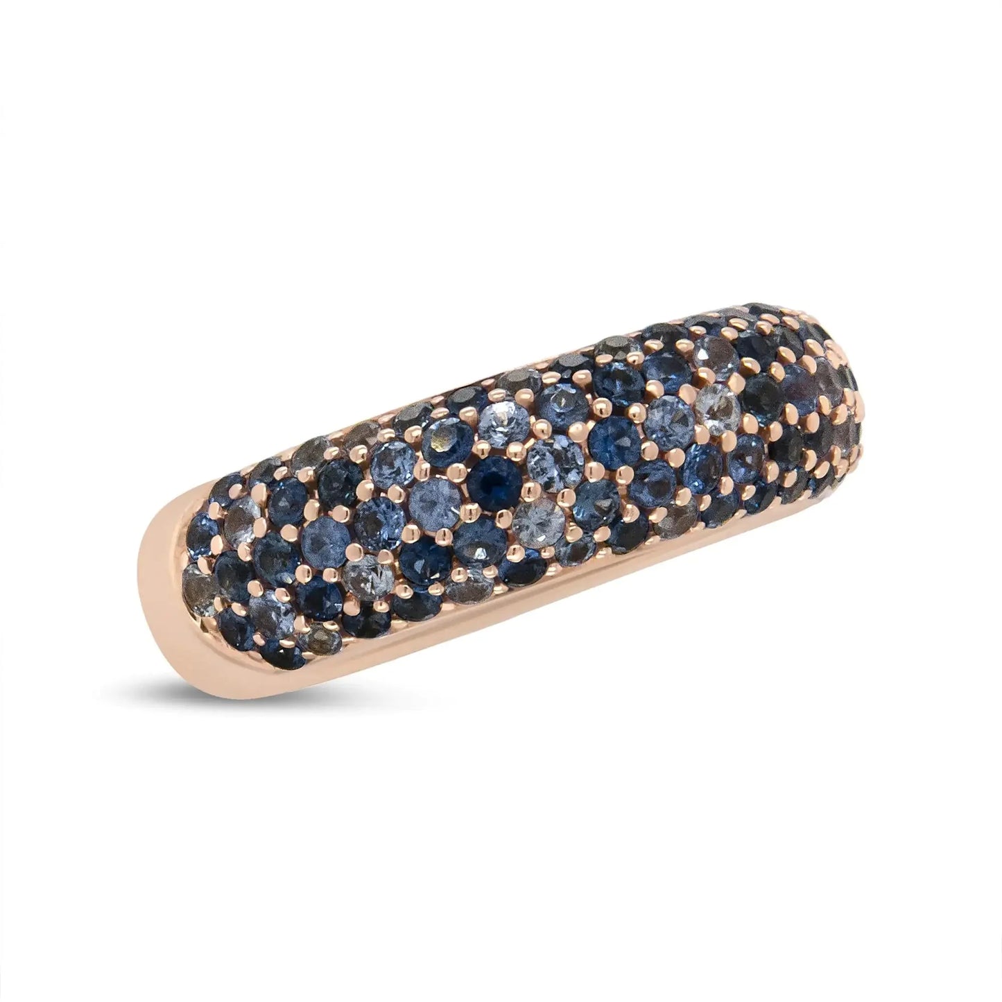 Anillo de Banda de Topo Abovedado de Zafiro Azul de Múltiples Filas en Oro Rosa de 18K