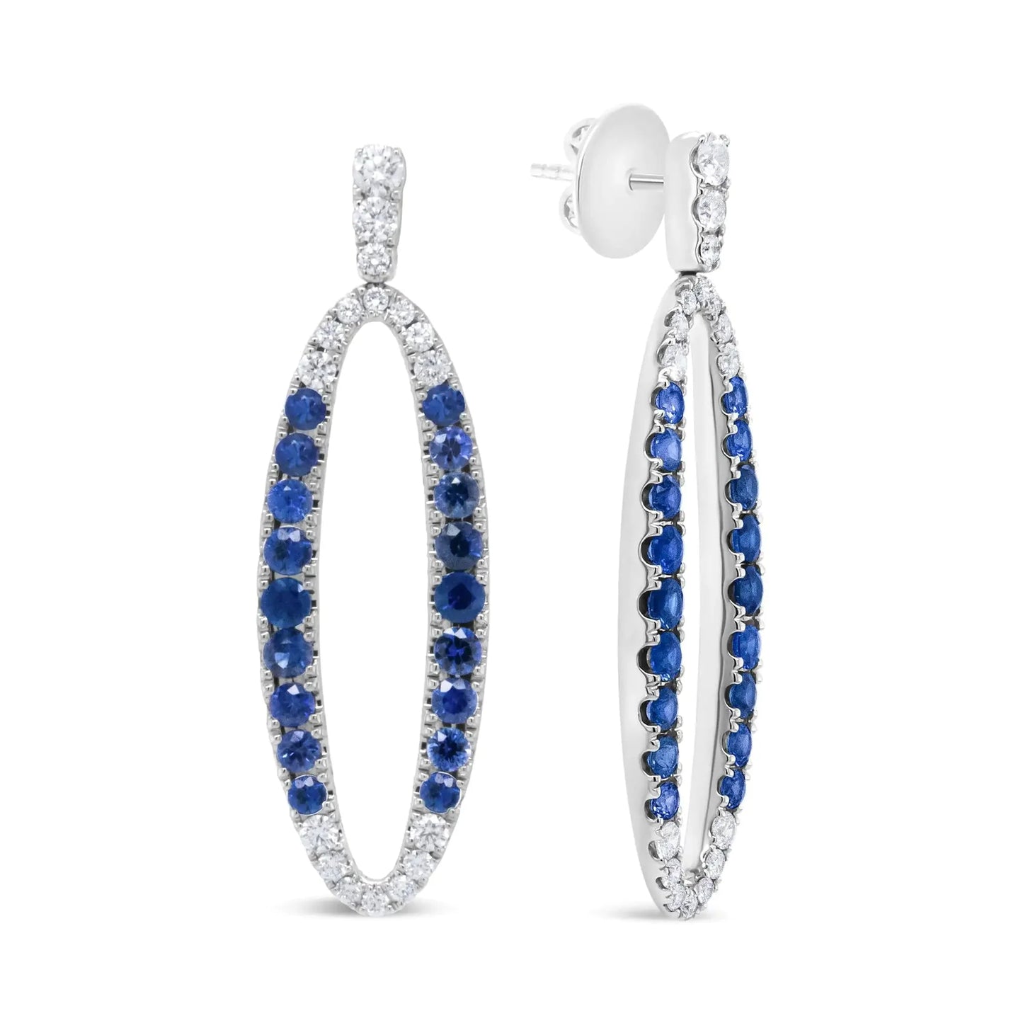 18K White Gold Blue Diamond & Sapphire Dangle Earrings