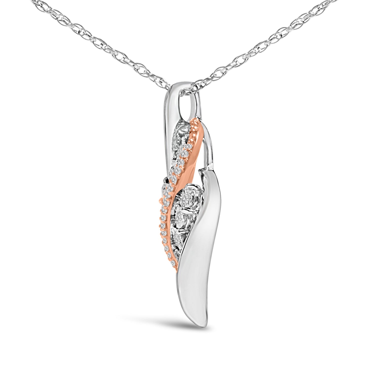 14k Rose Gold Plated Sterling Silver Diamond Swirl Pendant Necklace