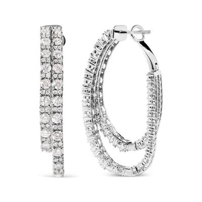 14K White Gold Diamond Asymmetrical Double-Hoop Earrings