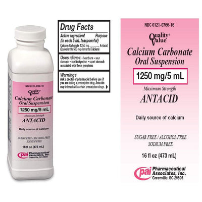 Premium Calcium Carbonate Oral Suspension 1250mg/5ml - 16oz