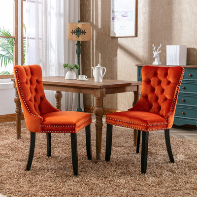 Premium Velvet Upholstered Dining Chair Set - Orange