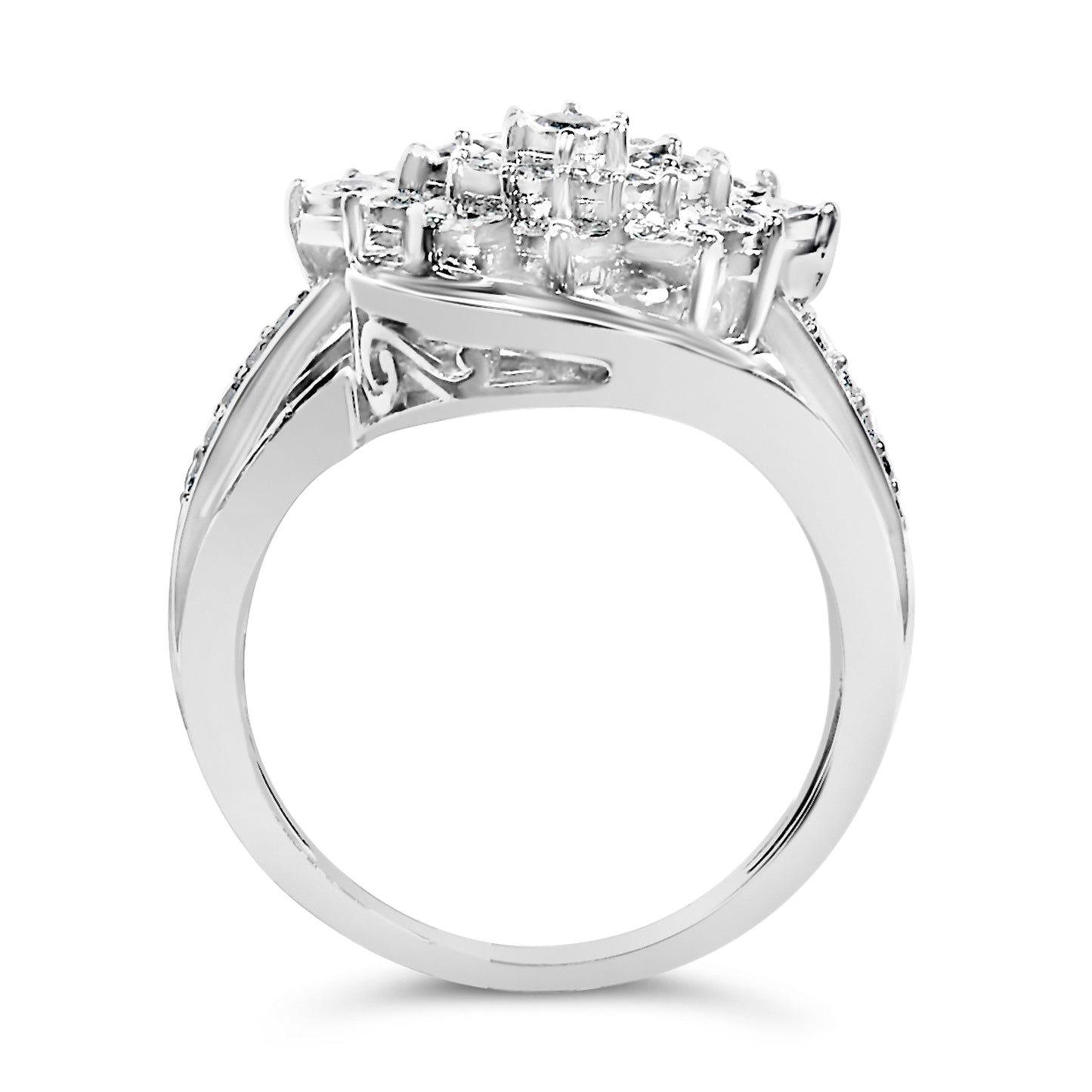 Anillo de Clúster de Diamantes en Espiral de Plata Esterlina 1.0 Cttw