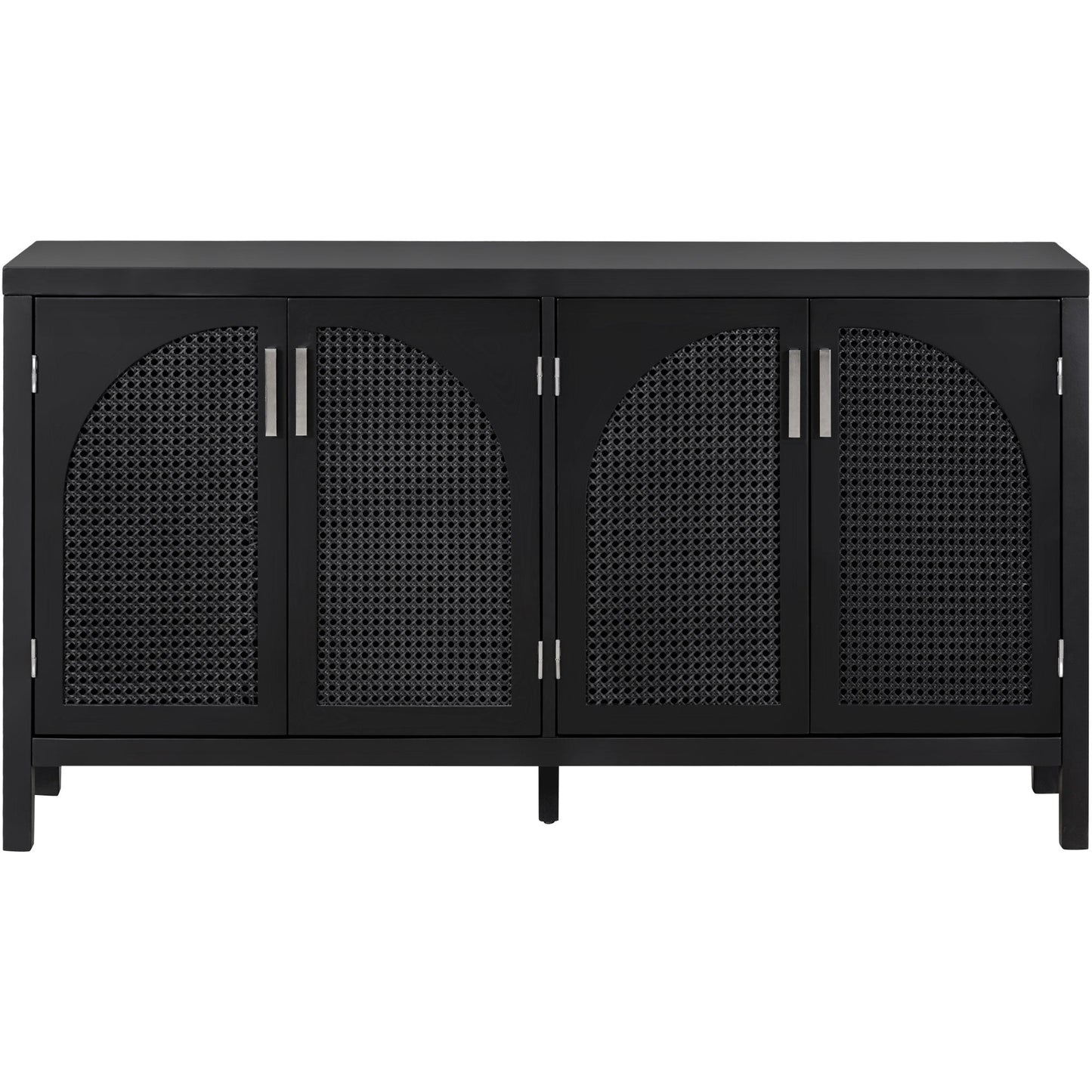 TREXM Large Storage Space Sideboard with Artificial Rattan Door and Metal Handles for Living Room and Entryway (Black) - Korvel