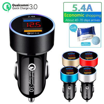 QC3.0 Dual USB Car Charger with LCD Display