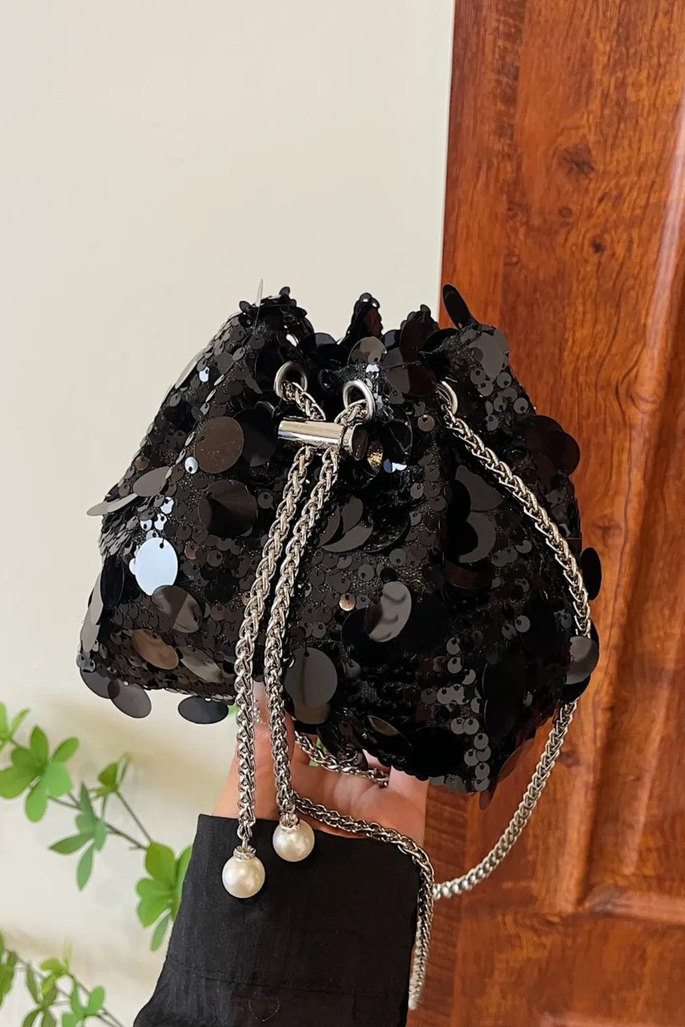 Drawstring Sequin Crossbody Bag - Korvel