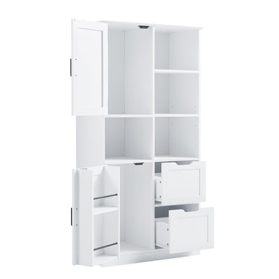 Bathroom storage cabinet with doors and drawers, multiple storage spaces, independent, open adjustable shelves, white - Korvel