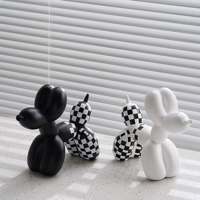 New black and white plaid balloon dog ornaments creative TV cabinet wine cabinet living room porch resin crafts - Korvel