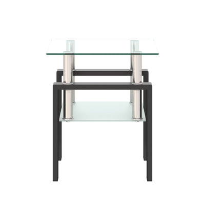 1-Piece Modern Tempered Glass Tea Table Coffee Table End Table, Square Table for Living Room, Transparent/Black - Korvel
