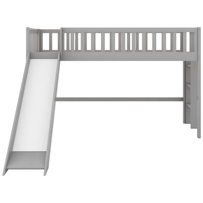 Twin Size Low Loft Bed with Ladder and Slide - Gray
