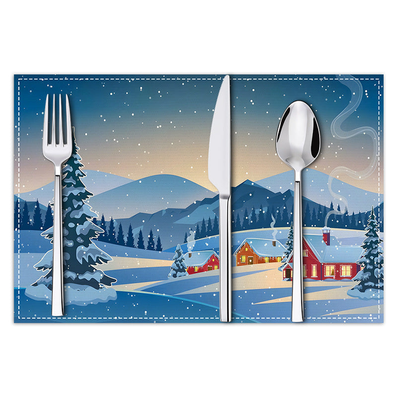 Christmas placemat white hemp Christmas scenery print home table mat living room dining table coaster - Korvel