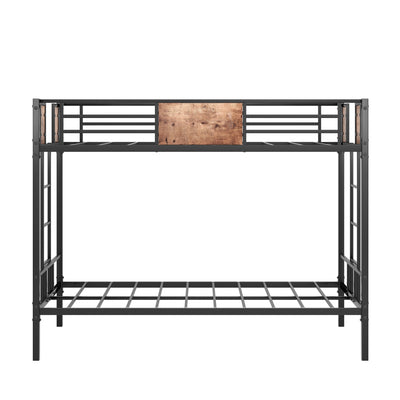 Bunk Bed Twin Over Twin Size Metal Bunk Bed with Ladder and Full-Length Guardrail Metal Bunk Bed Black - Korvel