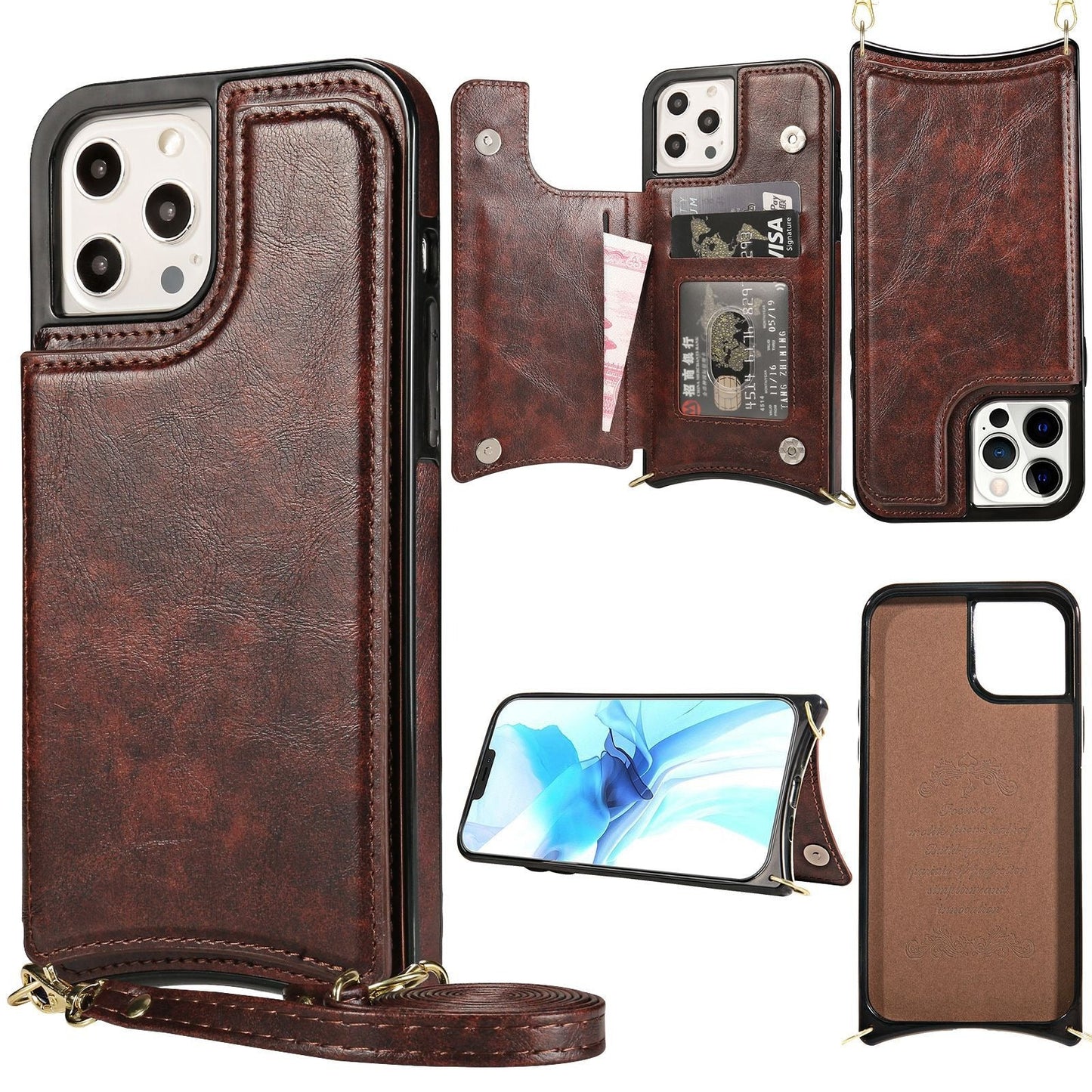 For iPhone 14 phone leather case Crazy Horse Apple 13 phone case Creative max skin insert card protective case - Korvel