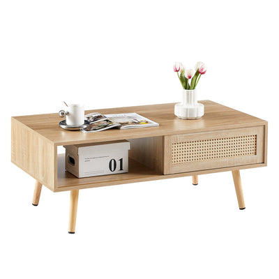 41.34" Modern Rattan Coffee Table with Sliding Door Storage